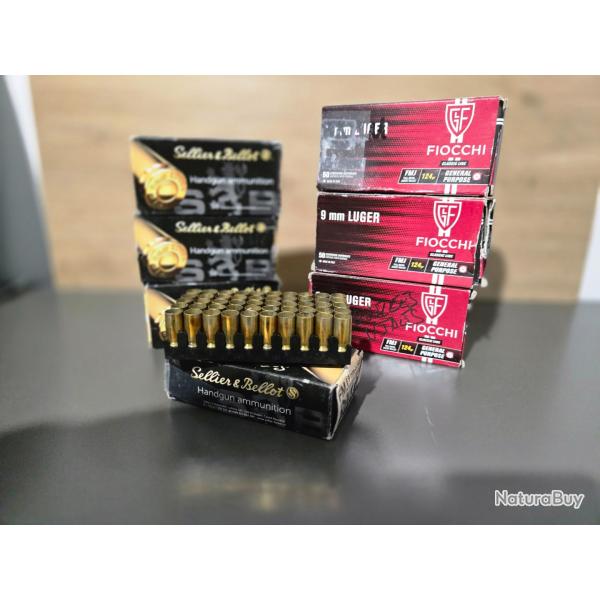 lot de 340 douilles de 9 mm FIOCCHI ET SELLIER BELLOT