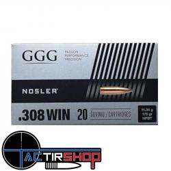 Munition GGG 308 175 Gr NOSLER HPBT par 20