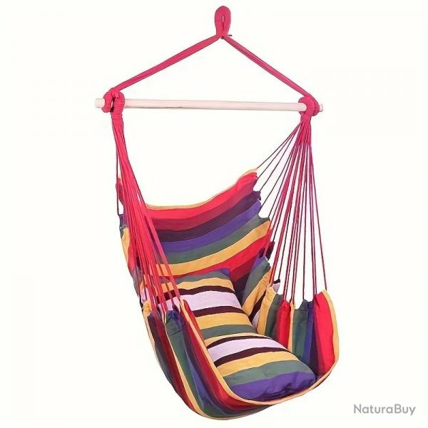 Chaise Hamac Suspendue en Toile avec 2 Oreillers Style Arc-en-Ciel Jardin Salon Intrieur Extrieur