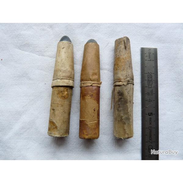 LOT DE 3 CARTOUCHES D'ORIGINE FRANCAISES MODELE 1866 CHASSEPOT 11 mm