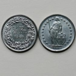 SUISSE = PIECE DE MONNAIE DE 1/2 FRANC DE 1960 EN ARGENT