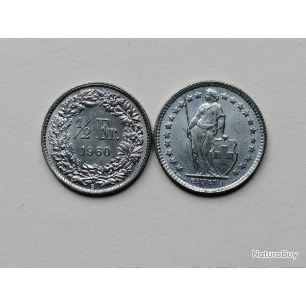 SUISSE = PIECE DE MONNAIE DE 1/2 FRANC DE 1960 EN ARGENT