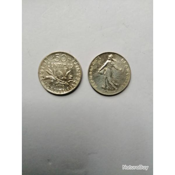 FRANCE = PIECE DE  MONNAIE DE 50 CENTIMES DE 1918 EN ARGENT