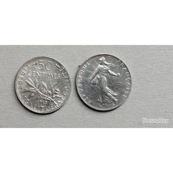 FRANCE = PIECE DE  MONNAIE DE 50 CENTIMES DE 1913 EN ARGENT