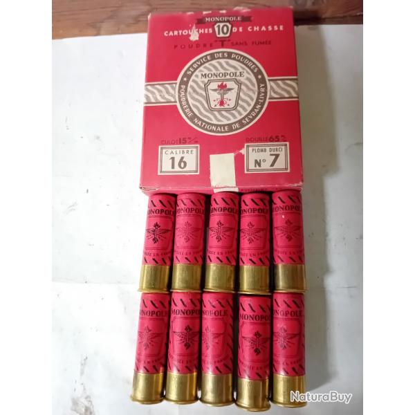 Bote de10 belles cartouches anciennes cal 16 "Monopole " SEVRAN  douilles cartons