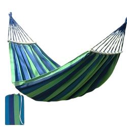 Hamac Double 280x150 cm avec Barres 300 kg Coton & Polyester Intérieur Extérieur Camping Voyage Bleu