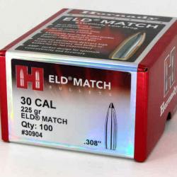 Ogives HORNADY ELD MATCH - cal: 30 (.308") - 225gr - boite de 100 unités
