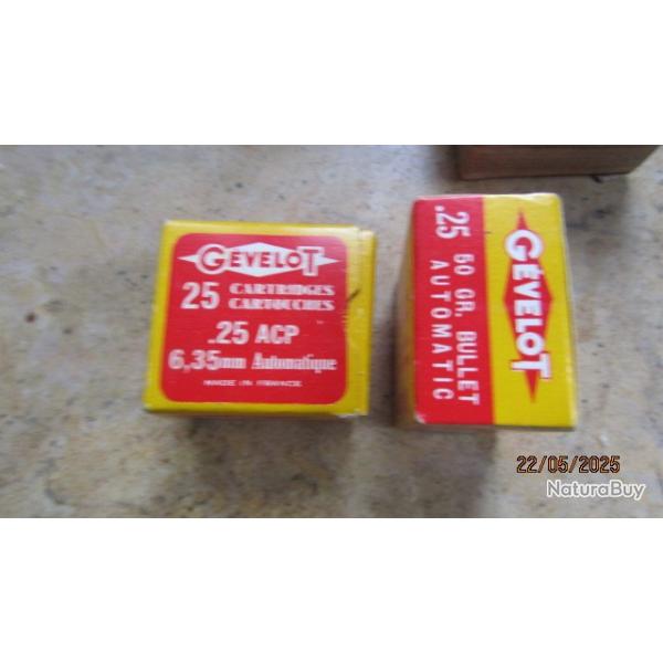 boite 6.35 perces 25 acp munitions neutra neutralises percutes Gevelot  25 ancienne authentique