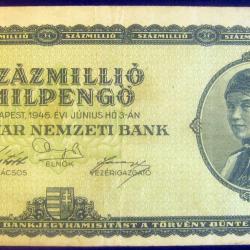 Billet 1946 Hongrie 100,000,000,000,000 Mil Pengo (100 Trillion) de banque, papier-monnaie Hungary