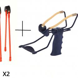 Pack Fronde de chasse / lance pierre noir avec stabilisateur, support poignée et deux elastiques de