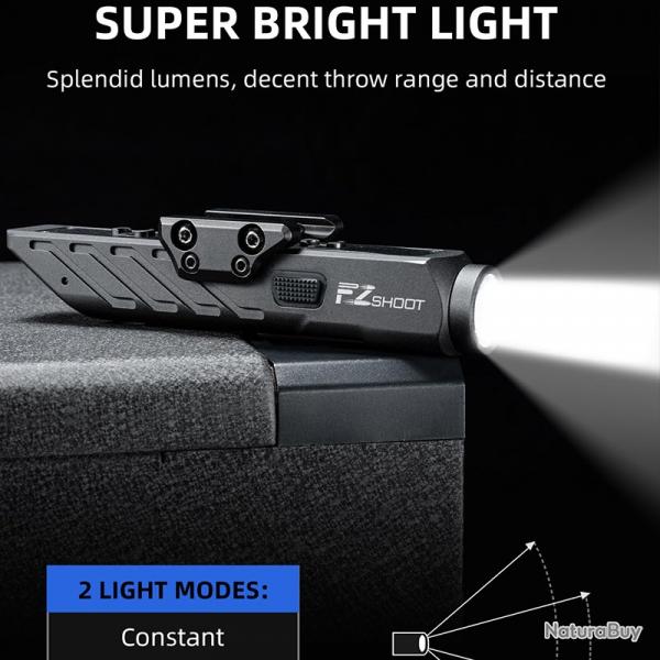 Lampe de poche MidTen 1700 Lumens pour fusil avec Mode stroboscopique