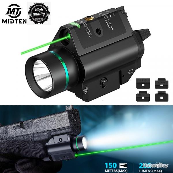 Pistolet MidTen vert lumire Laser vue Rail Mount Picatinny Combo 200 Lumens- LIVRAISON GRATUITE !!!