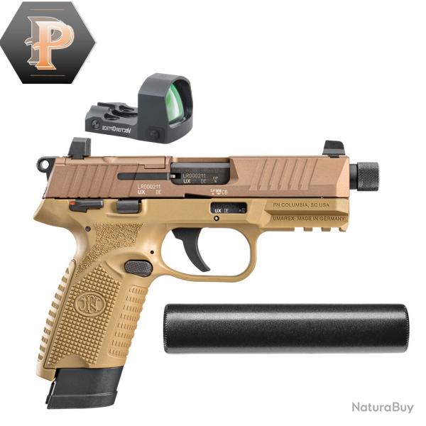 wahoo ! Pistolet FN Herstal 502 Tactical Cal.22LR + Point rouge Vector  + Modrateur SAPL