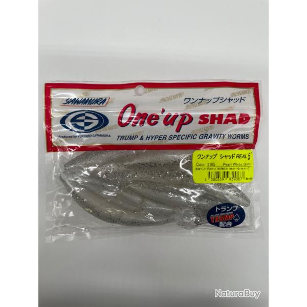 Leurre souple sawamura one up Shad 5" pearl white glitter