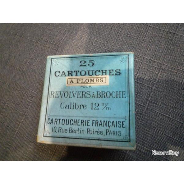 boite complte de 25 cartouches a broche 12m/m anciennes et de collection "cartoucherie franaise"