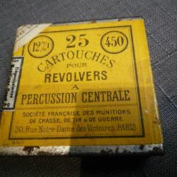 boite complète de 25 cartouches pour revolvers cal 450 anciennes et de collection