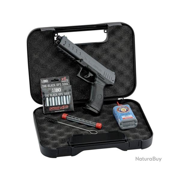 Pack Pistolet dfense Charlie KIMAR cal.50 16 joules 5 CO2 + 10 Billes caoutchouc + huile + mallette