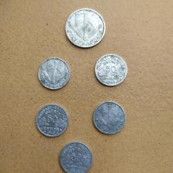 LOT 6 PIECES  DE MONNAIES ETAT FRANCAIS REGIME DE  VICHY PETAIN