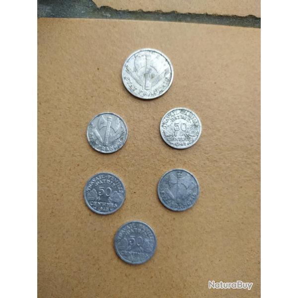 LOT 6 PIECES  DE MONNAIES ETAT FRANCAIS REGIME DE  VICHY PETAIN