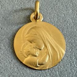 Pendentif or massif 18 carats - Marie et l'enfant - catholique - Chrétien - médaille