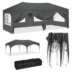 Tonnelle Pliante Grise 3 mètres sur 6 mètres avec 6 panneaux latérale transportable avec sac