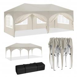 Tonnelle Pliante beige 3 mètres sur 6 mètres avec 6 panneaux latérale transportable avec sac