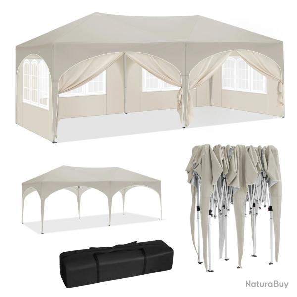 Tonnelle Pliante beige 3 mtres sur 6 mtres avec 6 panneaux latrale transportable avec sac