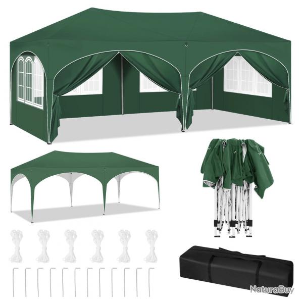 Tonnelle Pliante verte 3 mtres sur 6 mtres avec 6 panneaux latrale transportable avec sac