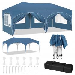 Tonnelle Pliante bleu 3 mètres sur 6 mètres avec 6 panneaux latérale transportable avec sac