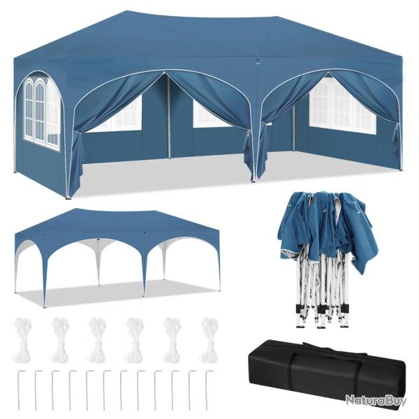 Tonnelle Pliante bleu 3 mtres sur 6 mtres avec 6 panneaux latrale transportable avec sac
