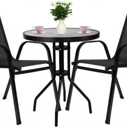 Ensemble de Meubles de Jardin 2+1 2 Personnes avec Table étanche + 2 chaises Noires pour Balcon terr