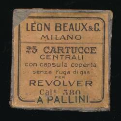 (5933)  UNE BOÎTE FERMÉE DE 25 CARTOUCHES .380 BULL DOG A GRENAILLE ITALIE