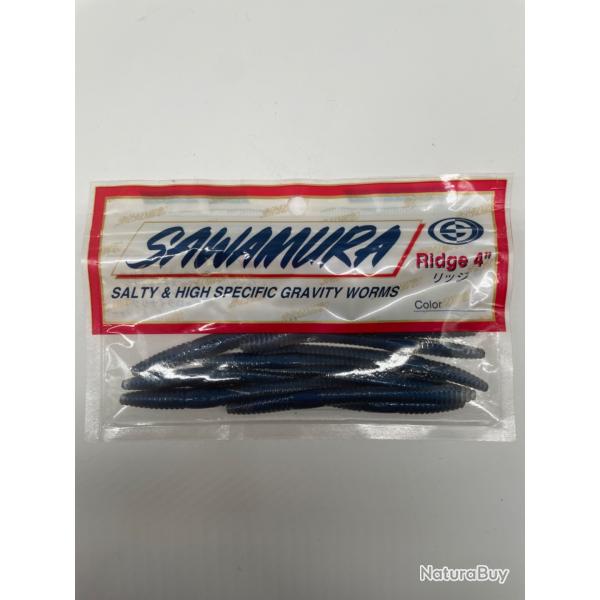 Leurre souple worm carnassier sawamura ridge 4" 10cm 1,8g bleu