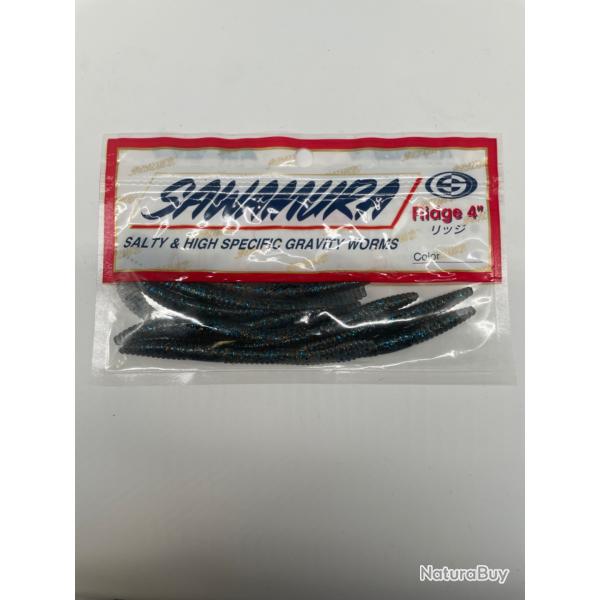 Leurre souple worm carnassier sawamura ridge 4" 10cm 1,8g gris/bleu