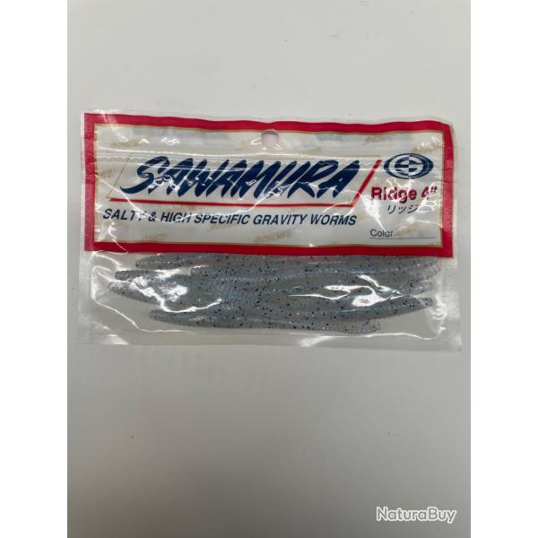 Leurre souple worm carnassier sawamura ridge 4" 10cm 1,8g transparent/bleu