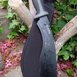 Machette Couteau Kukkri Parang Lame Acier 3Cr13 Manche ABS Gris Etui Nylon Tactical Survivalisme