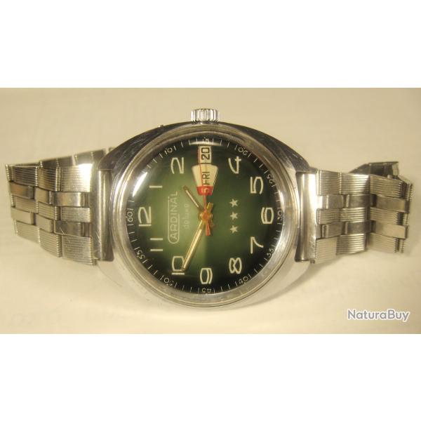 SLAVA Cardinal De luxe 2428 Montre-bracelet Sovitique Vintage Pour Homme 26 rubis, annes 1970