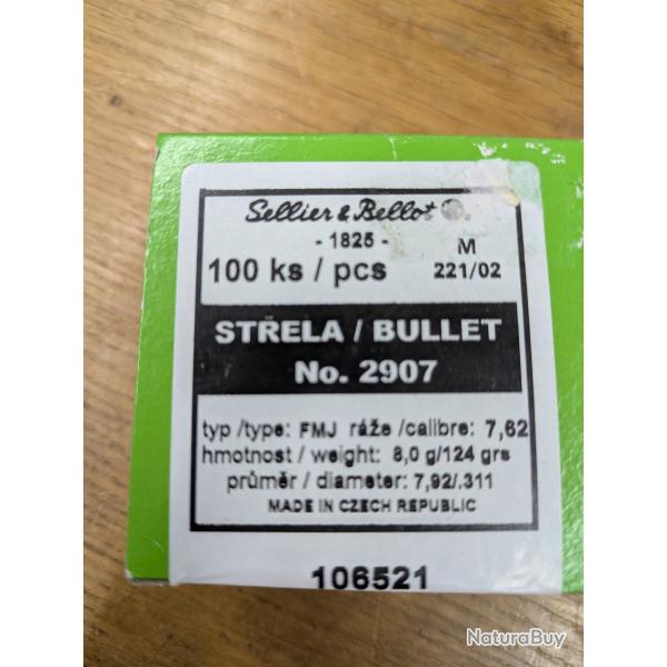 Ogives 2907 SELLIER BELLOT cal.7,62x39 FMJ