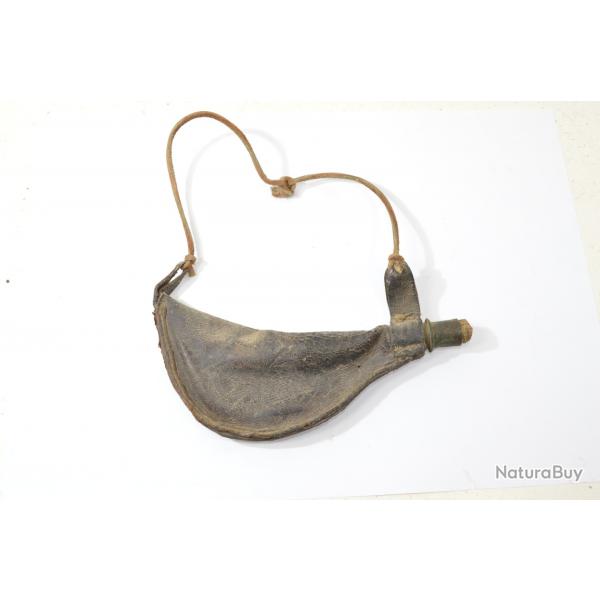 Ancienne poire  plomb en cuir 19e Sicle. Dcoration chasse / western, poudre noire