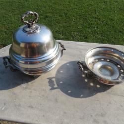 Ancienne paire de chauffe plats en métal Argenté avec cloche pour garder les plats chauds - (XIXé)