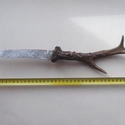 COUTEAU de CHASSE ancien avec manche en bois de chevreuil - Gravure: DEMOULIN sur la lame