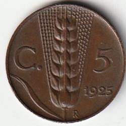 Pièce de Monnaie Italie  5 Centesimi Victor-Emmanuel III 1925