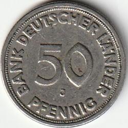 Pièce de Monnaie Allemagne 50 Bank Deutscher Länder pfennig  1949 J