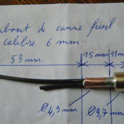 embout de canne fusil calibre 6 mm  avec son capuchon en caoutchouc