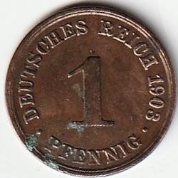 Pièce de Monnaie Allemagne 1 pfennig - Wilhelm II type 2 - grand aigle 1903 A