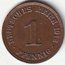 Pièce de Monnaie Allemagne 1 pfennig - Wilhelm II type 2 - grand aigle 1912 A