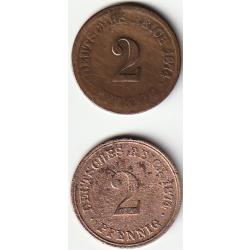 Lot de 2 Pièces de Monnaie Allemagne 2 pfennig - Wilhelm I type 1 - petit aigle 1874 G Recherchée