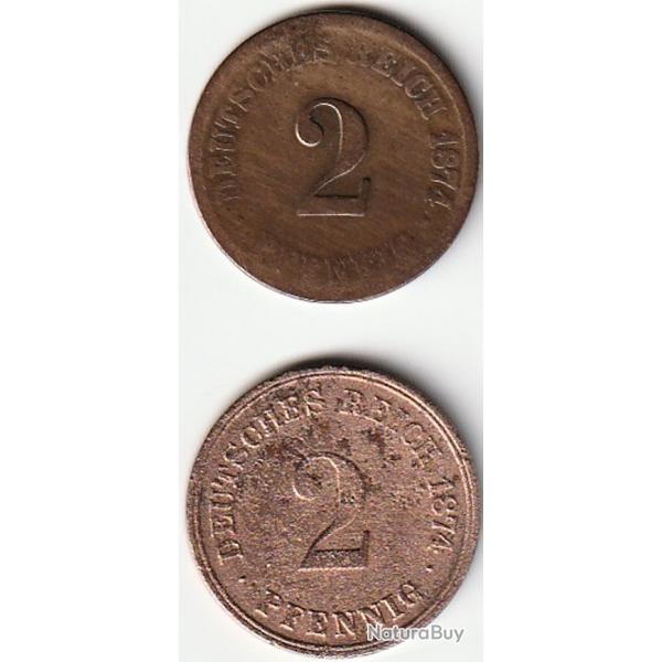 Lot de 2 Pices de Monnaie Allemagne 2 pfennig - Wilhelm I type 1 - petit aigle 1874 G Recherche