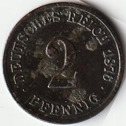 Pièce de Monnaie Allemagne 2 pfennig - Wilhelm I type 1 - petit aigle 1876 G Recherchée
