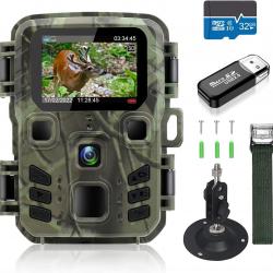 Caméra de Chasse WiFi Bluetooth App 24MP 1296P avec 120° Vision Nocturne Étanche IP65 Carte SD 32 Go